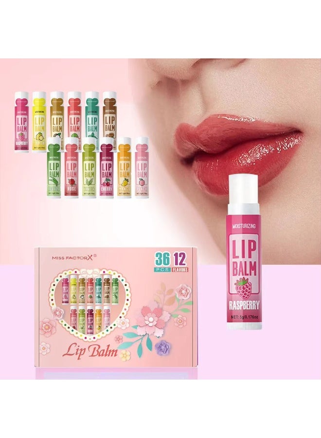 مجموعة هدايا مرطب الشفاه من ميس فاكتور إكس - 36 قطعة، 12 نكهة فواكه، علبة للعناية بالشفاه مرطبة ولامعة - Image 4